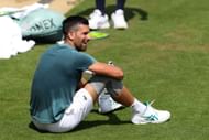 Novak Djokovic during a practice session ahead of the 2024 Wimbledon.